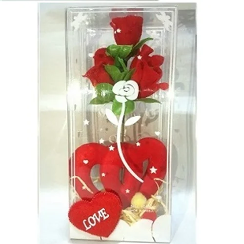 قلب و گل کادویی طلقی ، جنس قلب فوم یونولیتی ، مناسب هدیه با قابلیت اضافه نمودن عروسک و شکلات